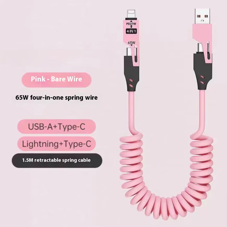 4 in 1 6A Fast Charging Cable | USB & Type-C | For iPhone 12,13,14,15,16,17