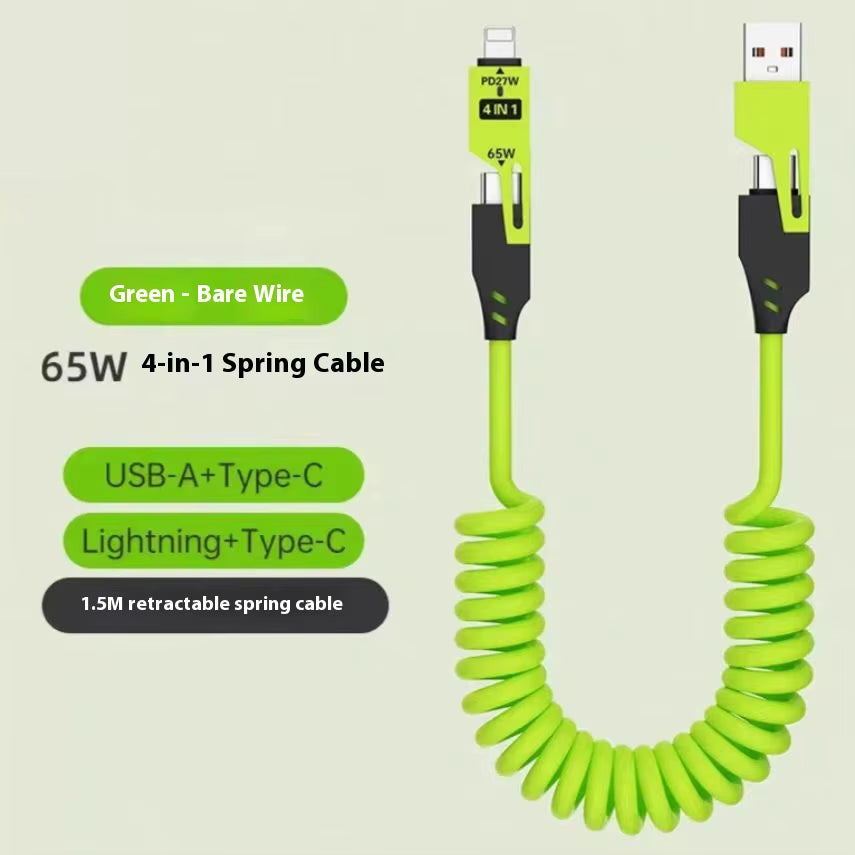 4 in 1 6A Fast Charging Cable | USB & Type-C | For iPhone 12,13,14,15,16,17