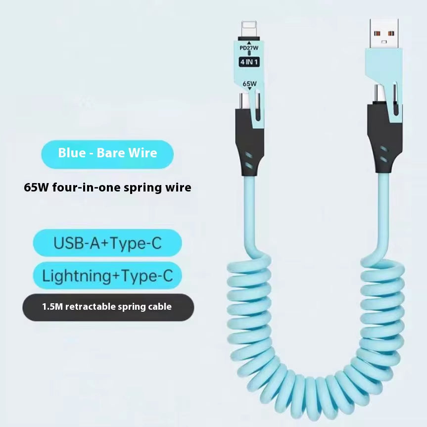 4 in 1 6A Fast Charging Cable | USB & Type-C | For iPhone 12,13,14,15,16,17